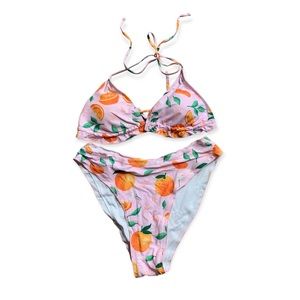 Pink Orange and Floral String Triangle Bikini XL
